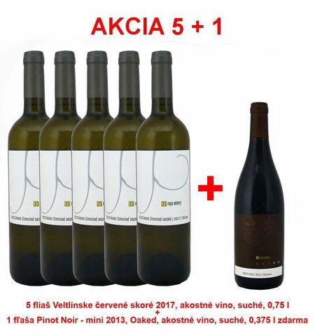 Akcia 5 + 1 REPA WINERY 5 fliaš Veltlínske červené skoré 2017, akostné víno, suché, 0,75 l +1 fľaša Pinot Noir - mini 2013, Oaked, akostné víno, suché
