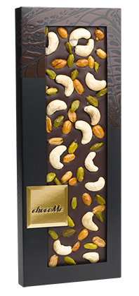 ChocoMe - Tmavá čokoláda 66% kešu, pražené arašidy v mede, pistácie, 110g