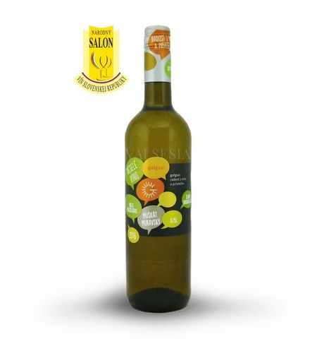 Muškát moravský - Veselé víno, r. 2016, akostné odrodové víno, polosladké, 0,75 l