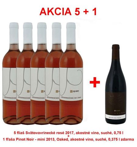 Akcia 5 + 1 REPA WINERY 5 fliaš Svätovavrinecké rosé 2017, akostné víno, suché, 0,75 l +1 fľaša Pinot Noir - mini 2013, Oaked, akostné víno, suché, 0,